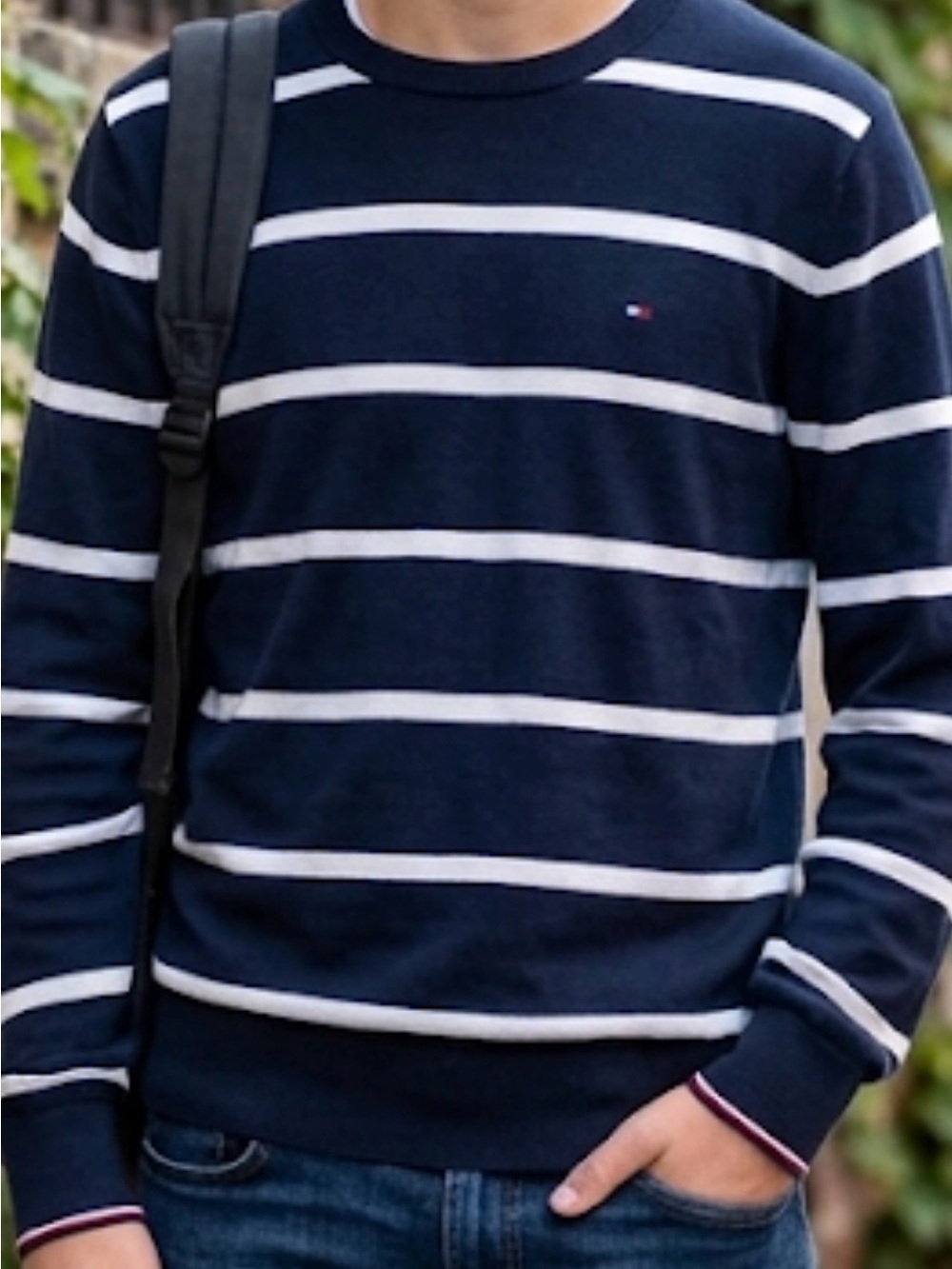 Tommy Hilfiger Navy & White Striped Crewneck Sweater